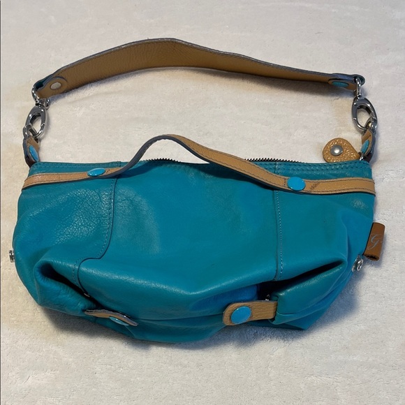 Chic Teal and Tan Shoulder Bag - Picture 3 of 8